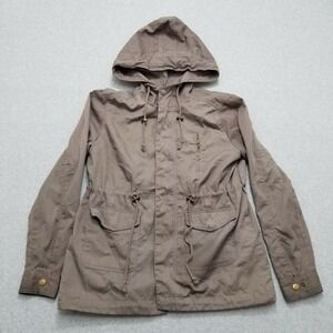 Sans Souci Jacket‎ Womens Large Brown Pockets Full Zip Snap Hooded Outdoor